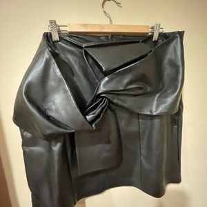 Eloquii Black Faux Leather Pencil Skirt with Bow detail